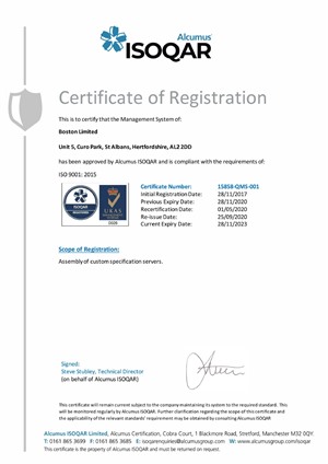 Alcumus Boston Certificate ISO 9001:2015