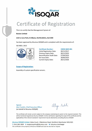 Alcumus Boston Certificate ISO 9001:2015