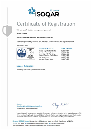 Alcumus Boston Certificate ISO 14001:2015