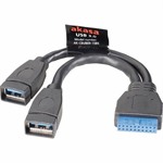 150mm Akasa USB 3.0 Cable - Header to 2x Type A (Female)