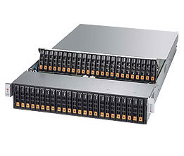 Figure 13: Supermicro’s 2028R-NR48N with 48 x NVMe bays in a 2U chassis.